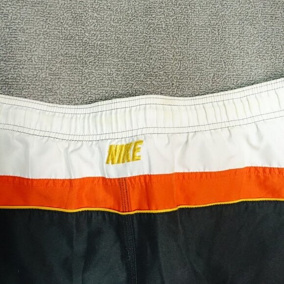Nike Swim Trunks Men's Size Large Gray Orange Stripe Drawstring Hook Loop Mesh - Picture 5 of 5